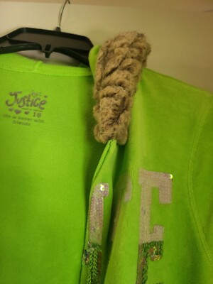 LikeNew JUSTICE Neon Green Faux FUR Bling SEQUIN Full Zip HOODIE