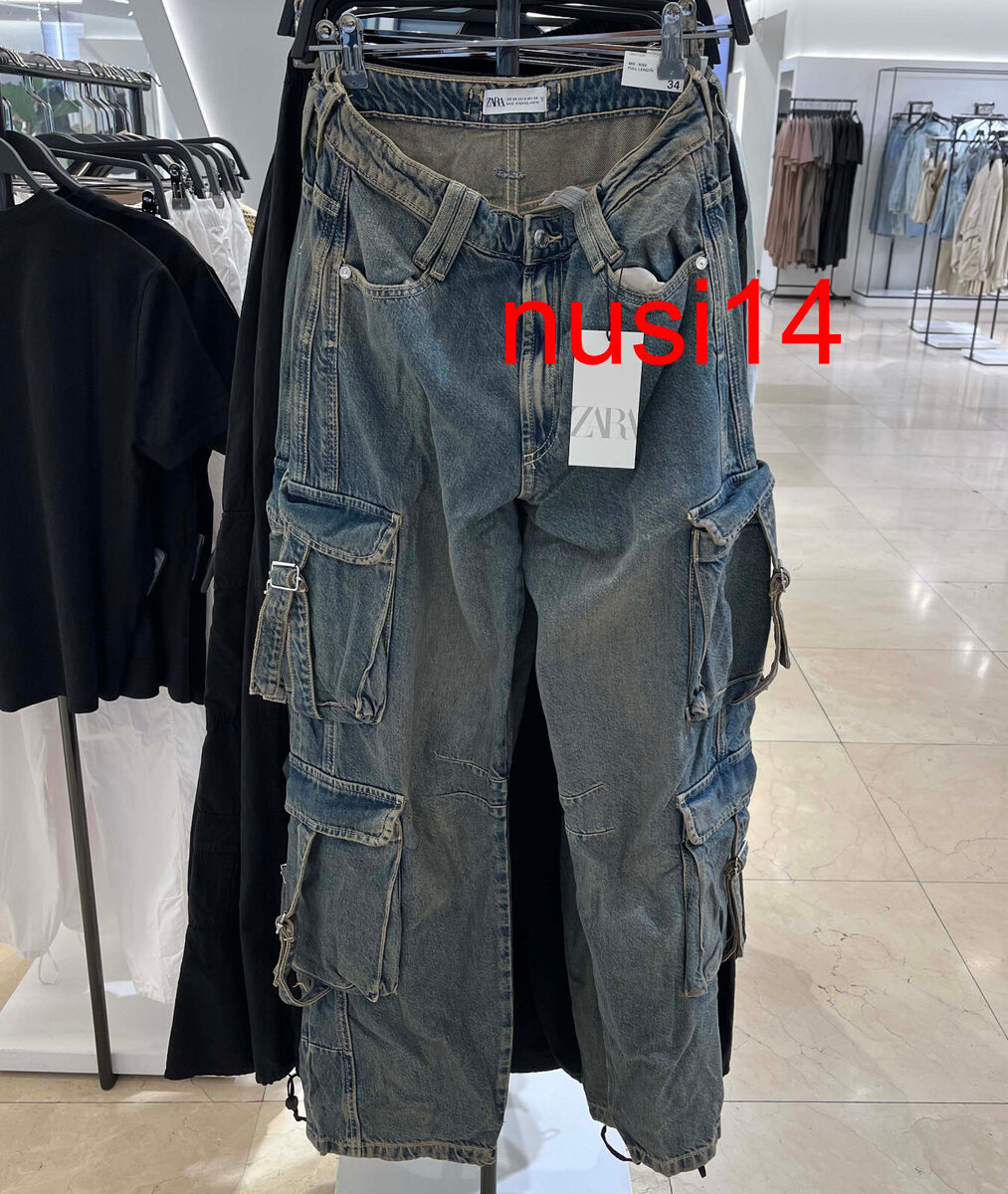 ZARA NEW WOMAN MID-RISE TRF CARGO JEANS PANT BLUE ALL SIZES ZARA NEW WOMAN MID-RISE TRF CARGO JEANS PANT BLUE ALL SIZES