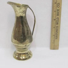 Brass Miniature Pitcher Vase Jug Etched Leaf Design Vintage India Solid 