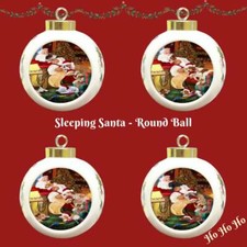 Santa Sleeping with Gifts Dogs Cats Round Ball Christmas Tree Ornament D cor