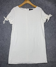 Lulus Dress Womens Large Cream Sleeve Button Back Linen Blend Bow Detail