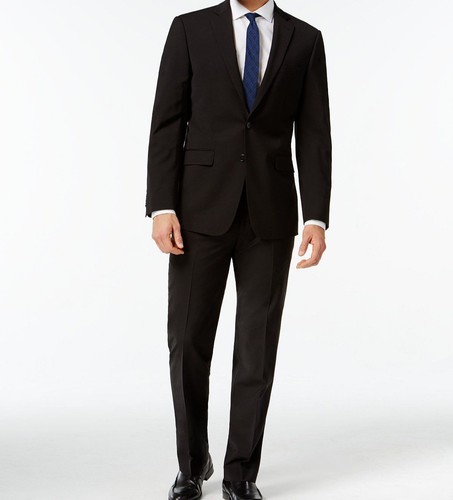 Calvin Klein Men Black X Slim-Fit Wool Stretch Jacket Pants 2-Piece Suit Sz 44R