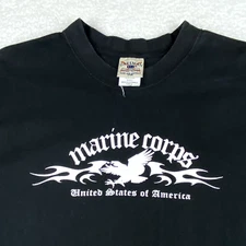Vintage US Marines Shirt Adult Large Black USMC Military Tee Tribal Eagle Y2K