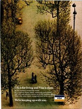 Visa Keeping up with you Original Vintage Print Ad Park Nature Trees Neutrals