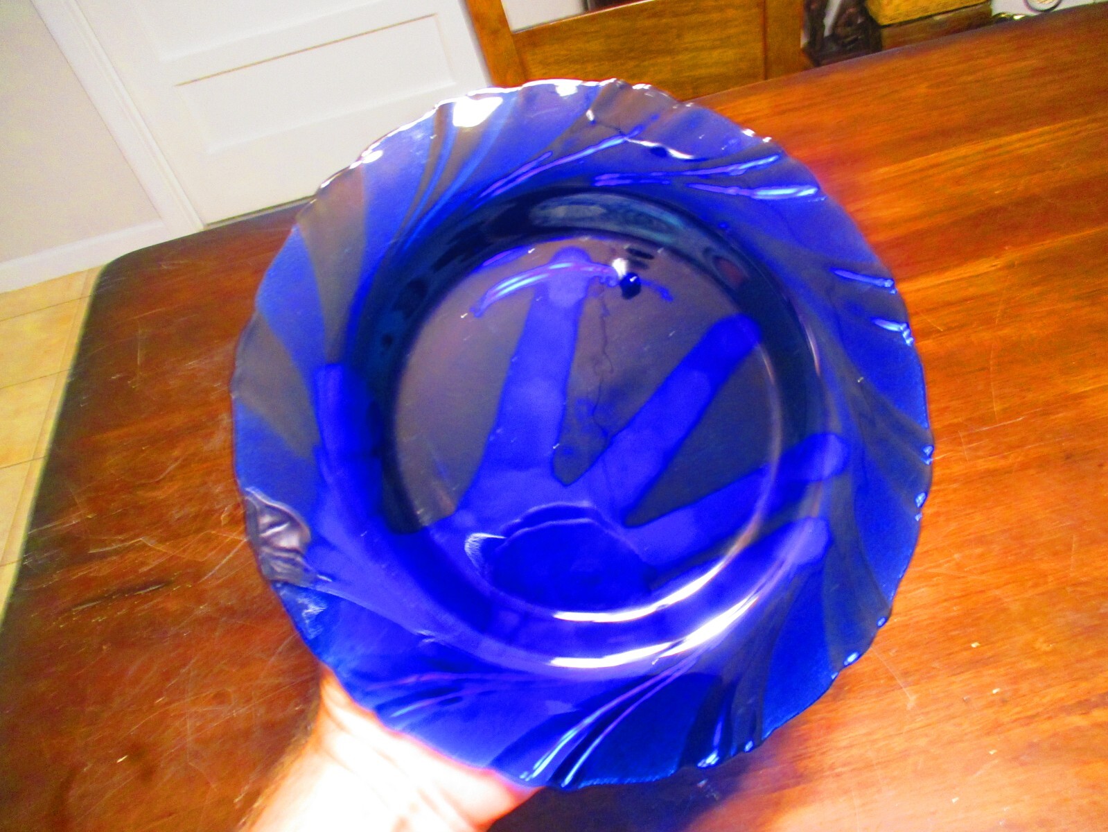 1 DURALEX BORMIOII ROCCO RIVAGE COBALT BLUE SWIRL PATTERN 9.25'' GLASS PLATES