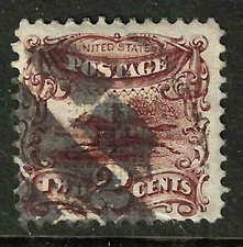 Sc #113 Dark Brown Shade Cancel 2 Cent Postrider 1869 Pictorial US 11B24