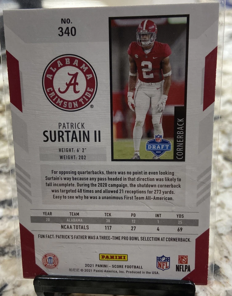 2021 Score #340 Patrick Surtain Rookie Card Alabama Crimson Tide - Image 3 of 3