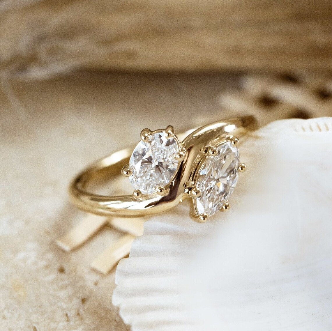 Bague Toi Et Moi Diamants De Laboratoire – 2.00 Ct, Or Jaune 14k, Certificat IGI, Sur Mesure