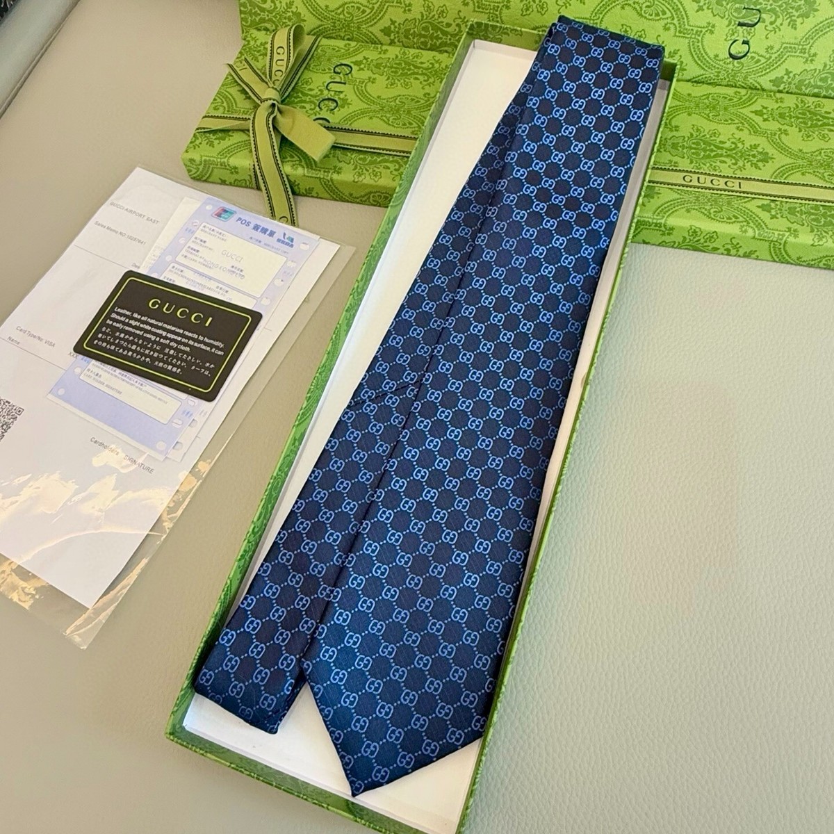Blue Gucci GG Pattern 100% Silk Tie | eBay