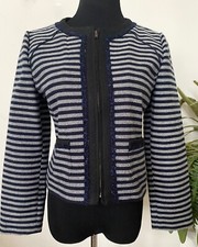 NWT J.Crew Navy Gray Striped Braid Trim Tweed Cropped Jacket Size 6, MSRP 248
