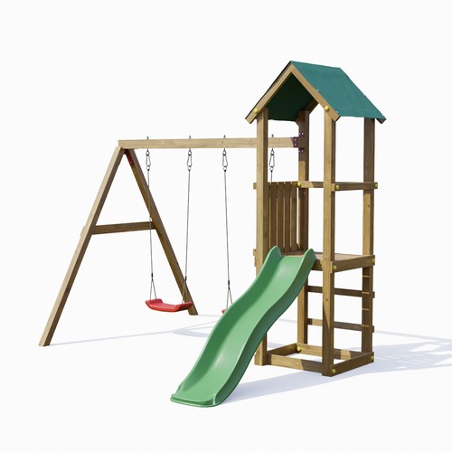 Torretta con scivolo altalena doppia parco giochi da giardino in legno Lucas - Foto 5 di 10