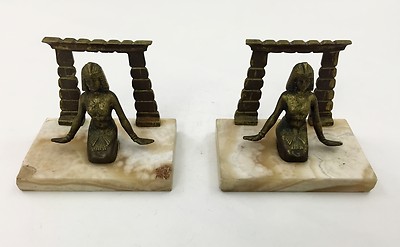 ART DECO Maat EGYPTIAN goddess MARBLE BRONZE BOOK ENDS 1922 KING TUT_TUTANKHAMUN