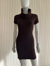 Planet Gold Women's Dress Sweater Brown Cowl Turtle Neck Short Sleeve Pencil M