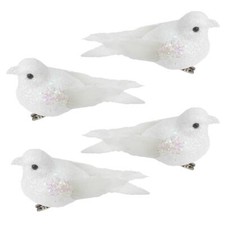 Christmas Tree Decoration Clip on Glitter Birds 4 Pack 9cm - White