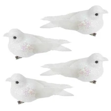 Christmas Tree Decoration Clip on Glitter Birds 4 Pack 9cm - White