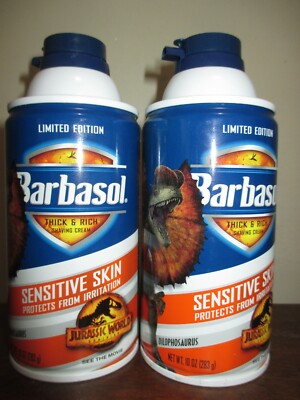 2x Jurassic World Barbasol Sensitive Skin Shaving Cream limited edition 10 oz