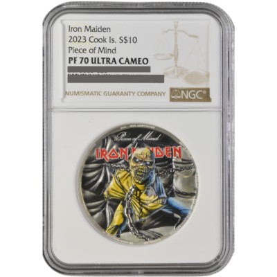 Iron Maiden-PIECE OF MIND 2 Oz Silver Coin $10 2023- NGC PF 70 Ultra Cameo