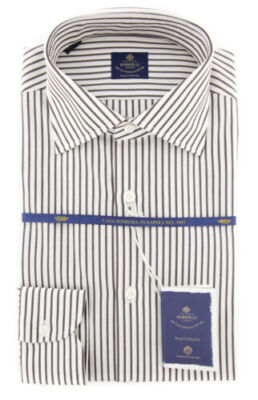 Luigi Borrelli Brown Hemd Slim Fit Gestreift 100% Baumwolle Größe