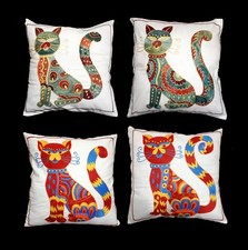 Cushion Cover Cat Design Silk Embroidered Hand made suzani style, set4,18''x18''