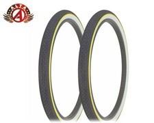 2 ALTA BICYCLE CRUISER WIRE BEAD TIRES 26x2.125 WHITEWALL YEL LINE CLASSIC BRICK