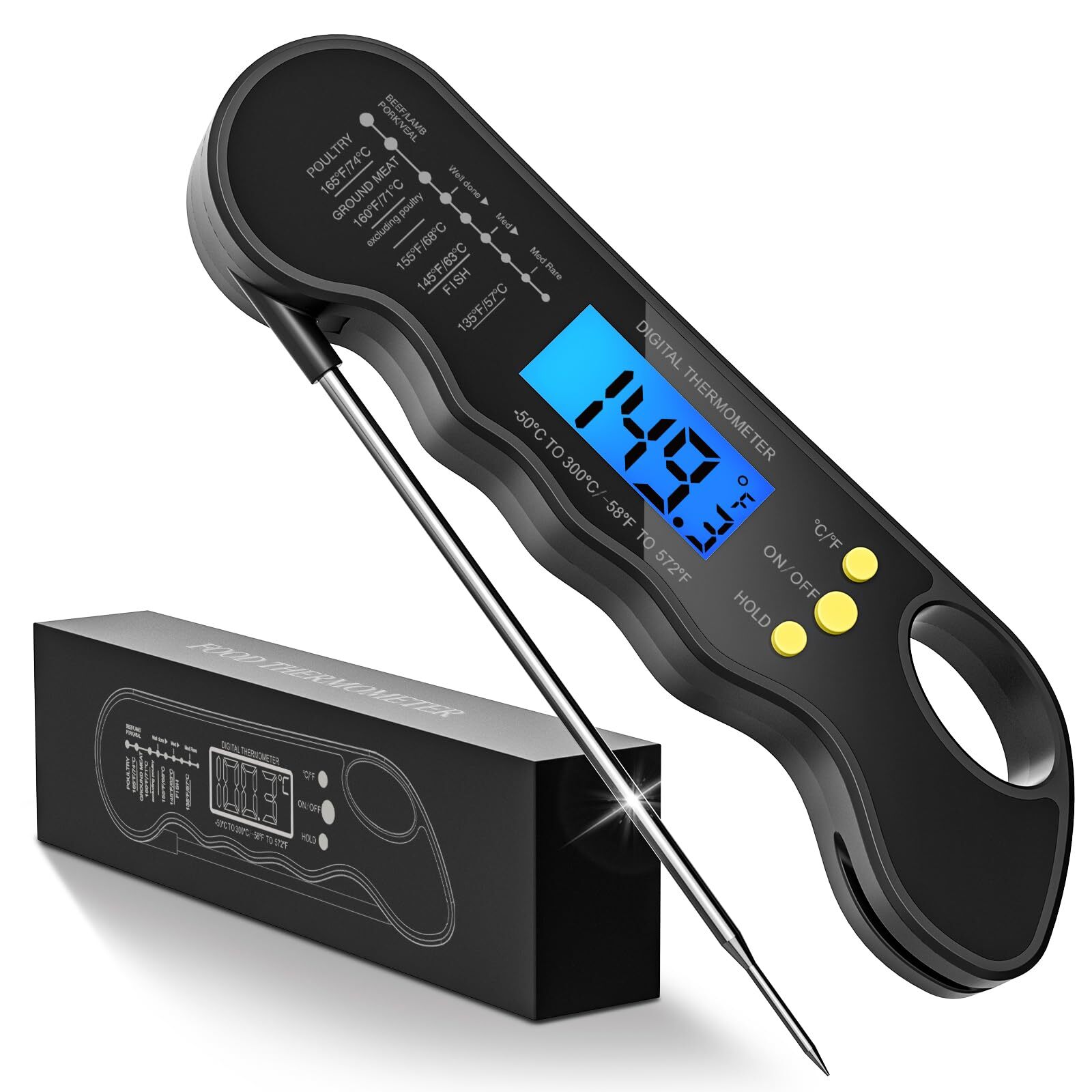 Instant Read Meat Thermometer for Grill and Cooking - Waterproof Ultra-Fast I...