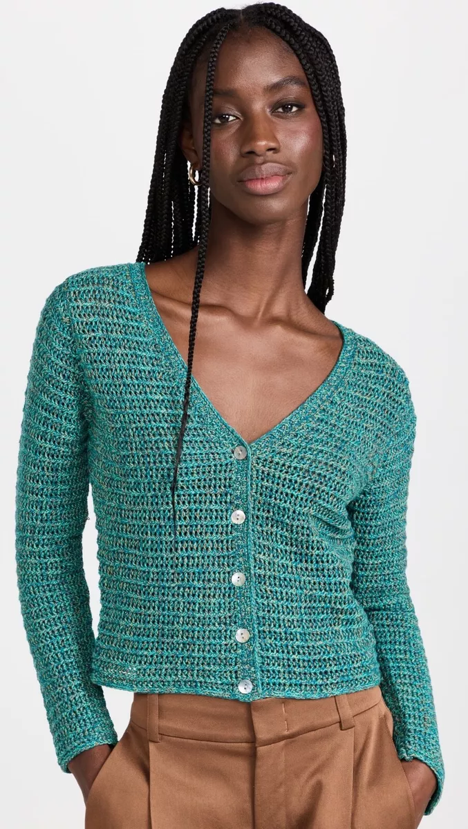 VINCE Free People Style Daisy Jones Marled Green Cotton Knit