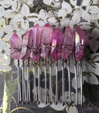 Pink AB Quartz Crystal Tiara Comb Wire Wrapped