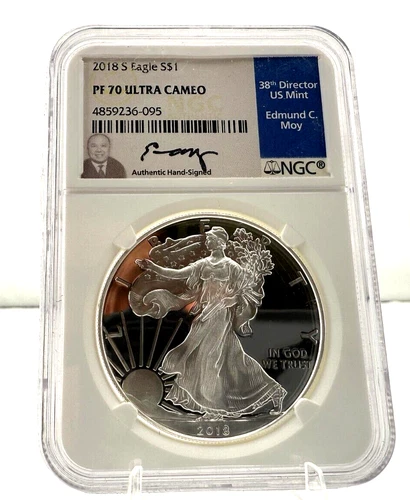 2018-S $1 American Silver Eagle 1oz .999 Silver Proof Moy Signed NGC PF70 #C2091
