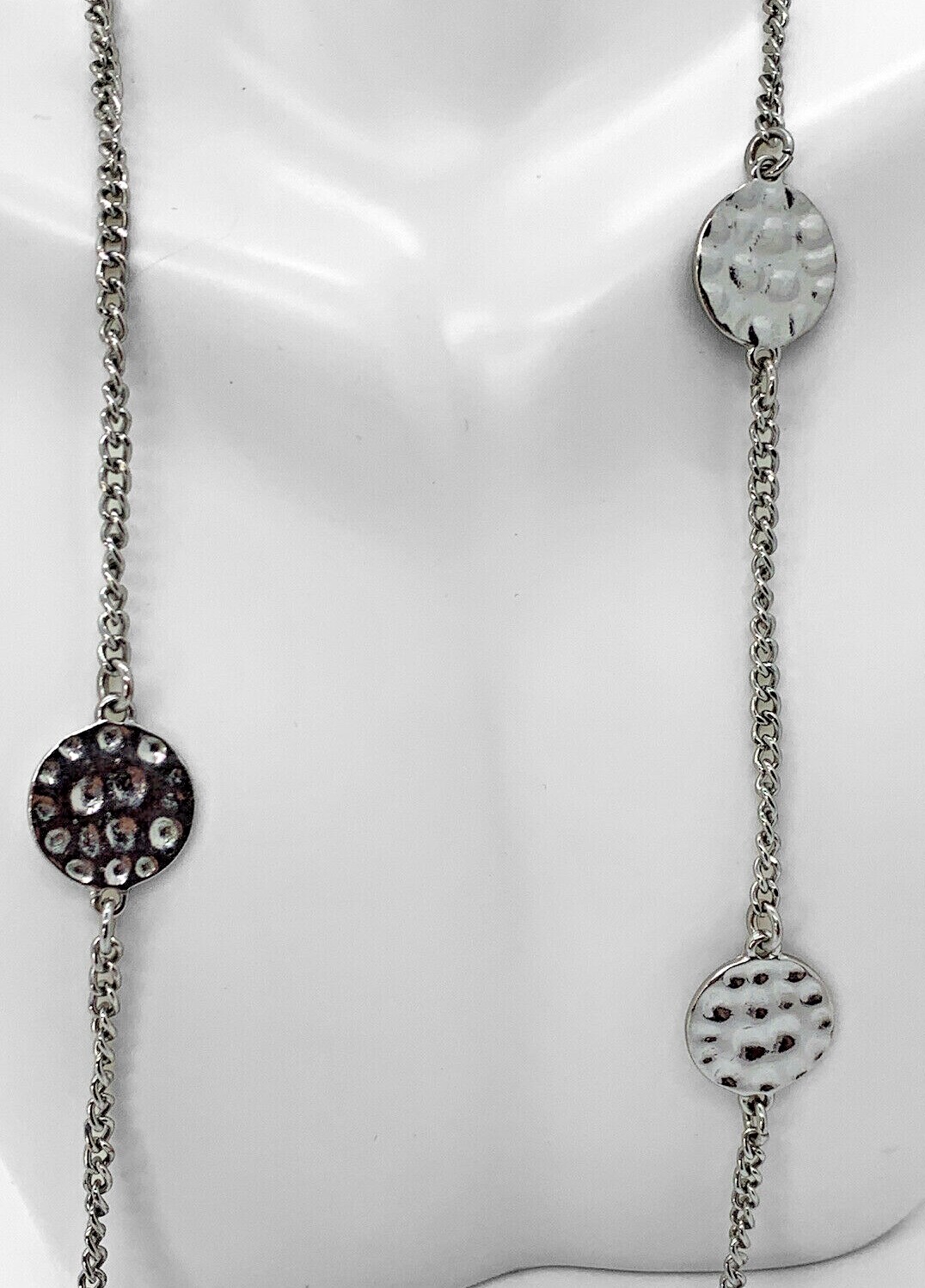 Silvertone Hammered Circle Statement Necklace - image 5