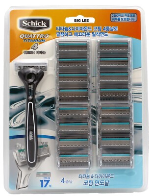 Schick Quattro 4 Titanium 1 Rasierergriff +17 Trimmer Nachfüllkassetten