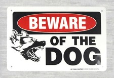 beware of dog warning tin metal sign bedroom wall man cave