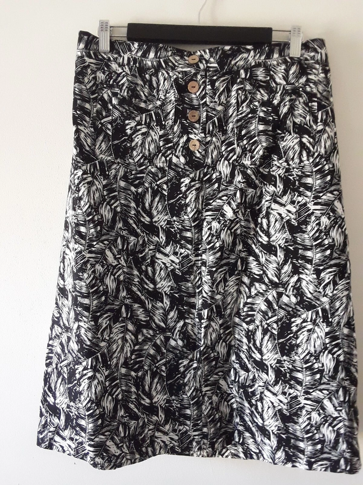 Rockmans Skirt Womens Size 24 Linen Blend Black & White Flare Elastic Back New