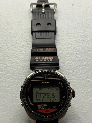 Timex Data Link 150 Watch Microsoft Collaboration Alarm Chrono Battery Vintage