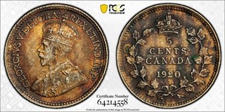 1920 Canada 5c PCGS AU58