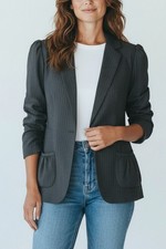 Tahari Double Pocket Single Button Notched Lapel Collar Blazer