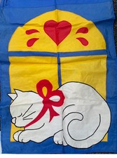 Vtg Kitty Cat Heart Garden Flag 28x44 Embroidered 1993