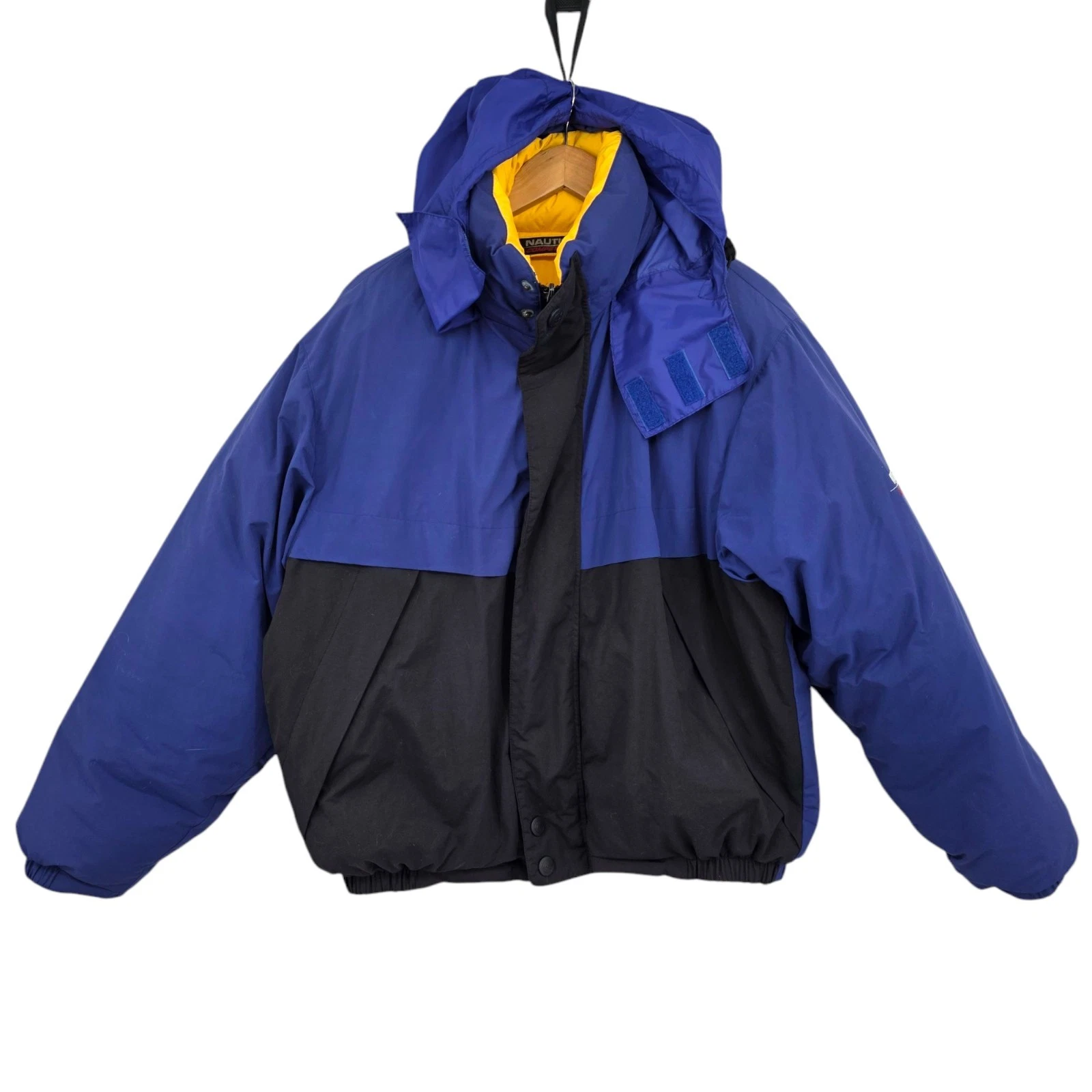 Vintage Nautica Competition Puffer Jacket 100% Down Reversible Blue Yellow XXL
