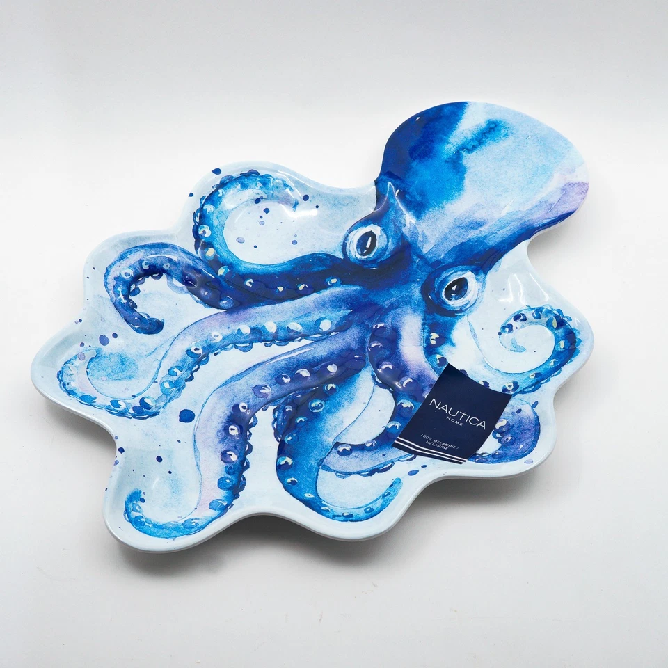 Plato para servir pulpo Nautica Home azul melamina bandeja costera 16" x 11" Foto 4 de 4