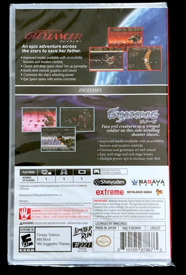 Gleylancer & Gynoug Combo Pack Switch - Limited Run Games Neuf Sous Blister