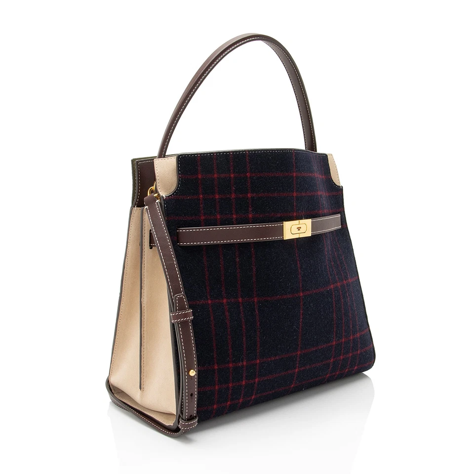 Cartera doble pequeña Tory Burch Lee Radziwill a cuadros de lana Foto 2 de 4