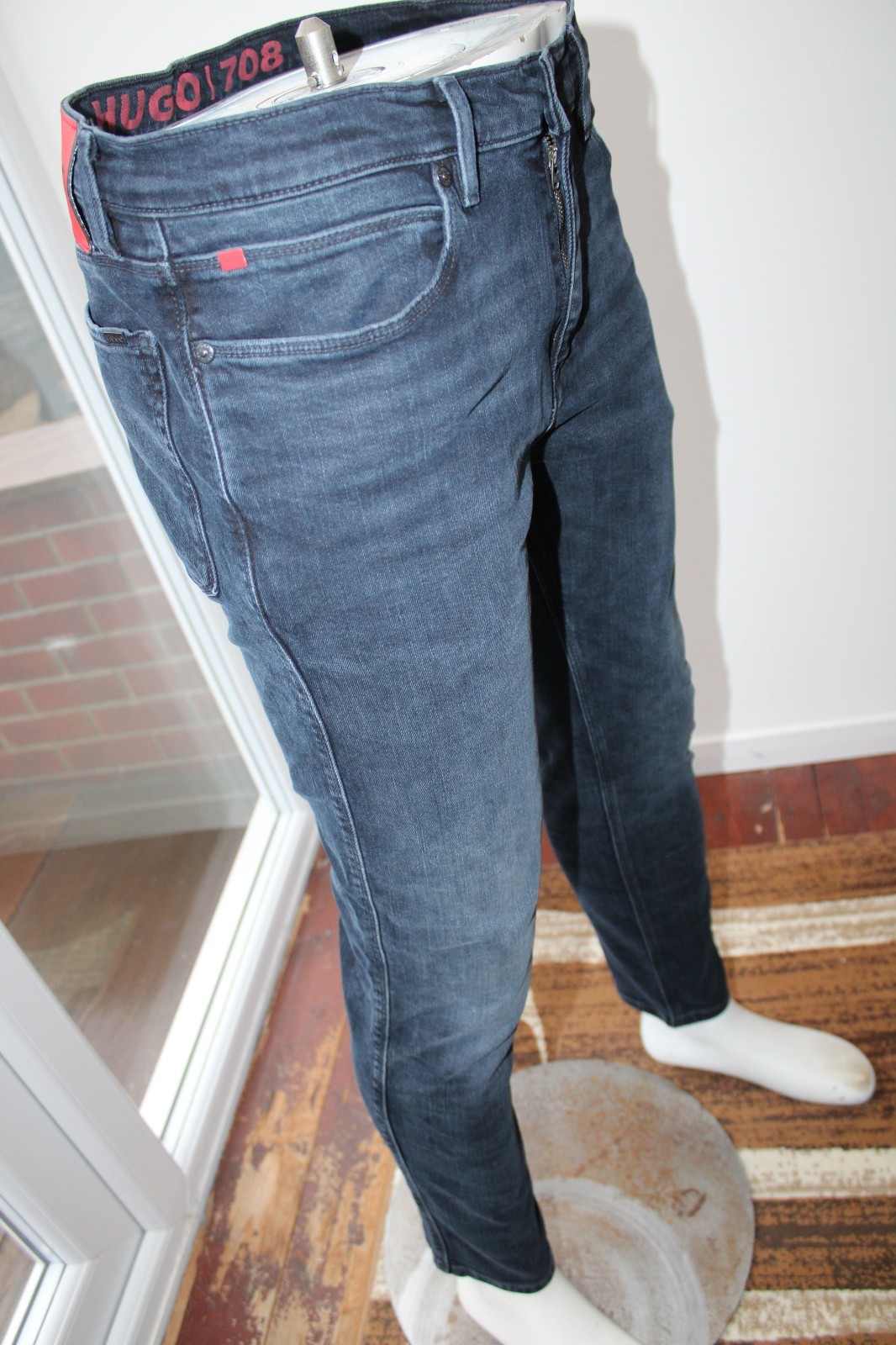 Mens Hugo Boss W32 L32 Jeans Tapered Black 708 Slim stretch 32R Taper HB thumbnail 7