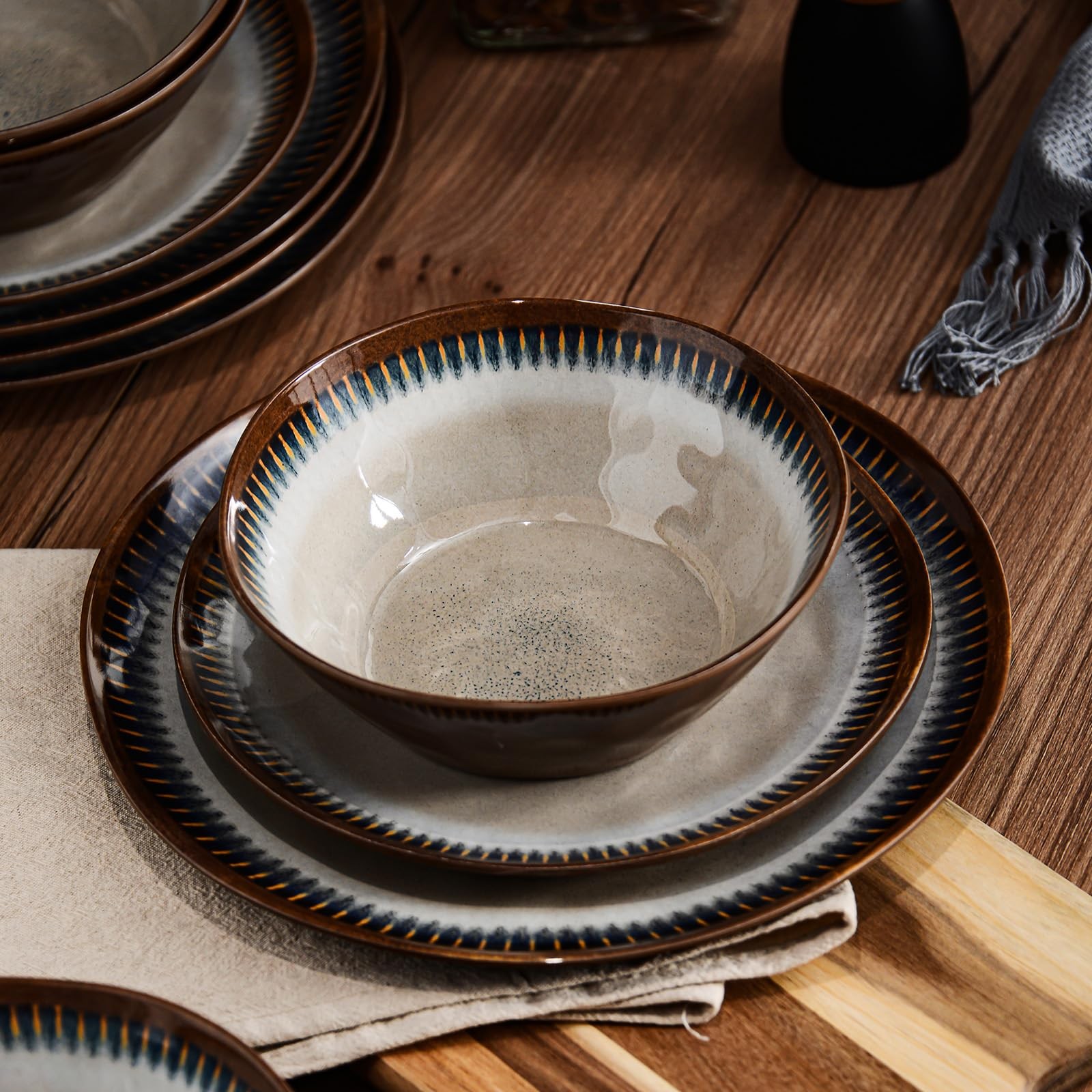 Melamine Dinnerware Set, 12 Pcs Dishware Sets, Plate and Bowl Set Service for...