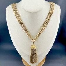 Vintage Sarah Coventry Necklace Gold Tone Tassel Pendant Multi Strand Chain 22