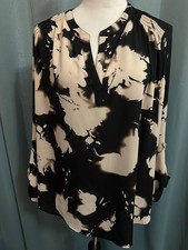 Simply Vera Vera Wang Blouse XL Black Beige Floral Tunic Roll Tab Sleeve Top