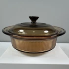 Vintage Visions CorningWare V-30-B, 24 Ounce Amber Ribbed Casserole Dish w/ Lid