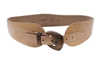 Vintage Women's Dressy Belt Size SM Beige Leather Detail Paris Style Dress Wrap