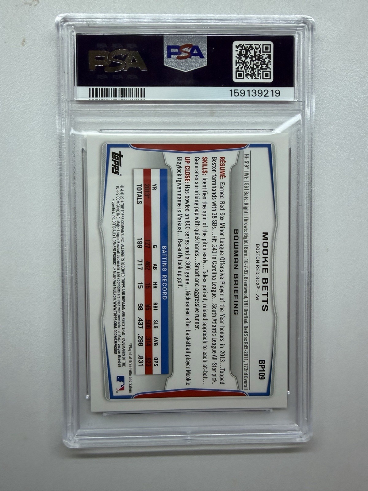 2014 Bowman 1st Prospects Mookie Betts RC State And Hometown PSA 10 Dodgers view 2