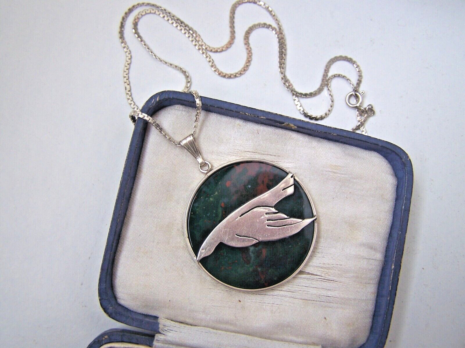 VINTAGE SOLID STERLING SILVER LARGE BLOODSTONE BI… - image 4