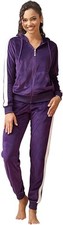 Women  s Velvet Purple 2 Piece Tracksuit Full-zip With Hoodie Size XL