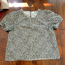 J.CREW Multicolor Leopard Animal Print Short Sleeve Blouse Women's Regular L